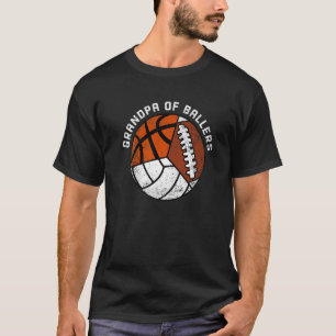 Mens Grandpa Of Ballers Volleyball Basketball Foo T-Shirt