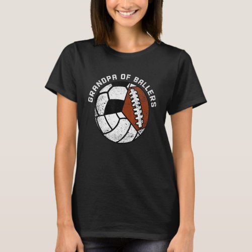 Mens Grandpa Of Ballers   Volleyball Soccer Footba T_Shirt