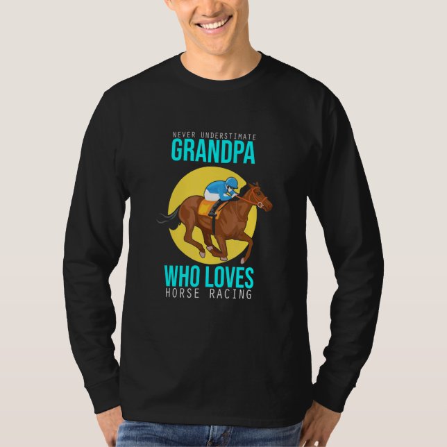 Mens Grandpa Who Loves Horse Racing Gambling Race  T-Shirt (Front)