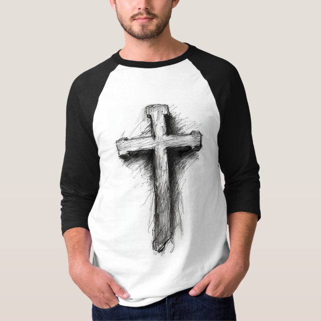 Men's Graphic Christian Cross Baseball Tee (Front)