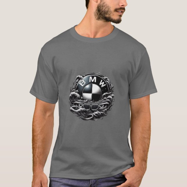Men's Gray BMW T-Shirt – Aggressive Smoke Art Car  (Front)