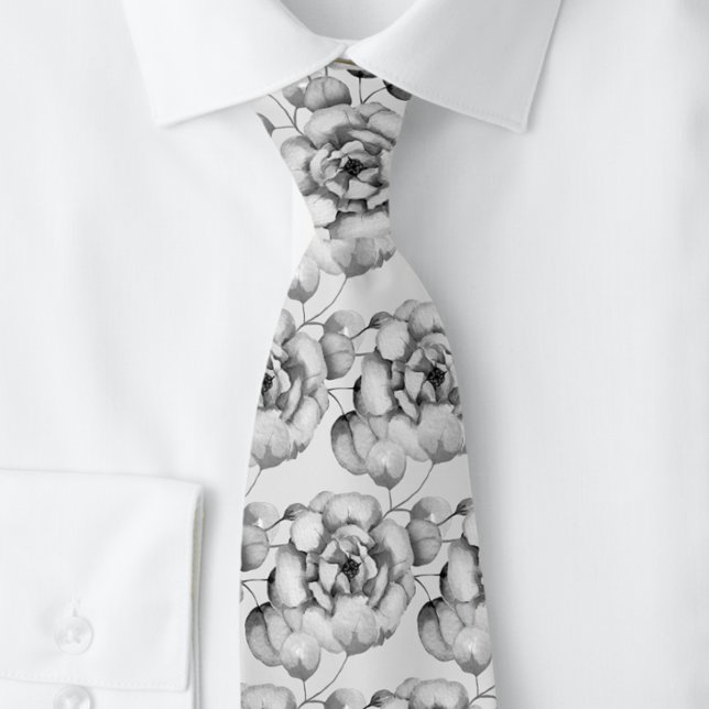 Men's Gray Roses Botanical Tie (Creator Uploaded)