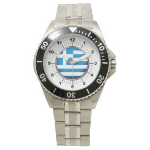 Men's Greece Flag Stainless Steel Bracelet Watch