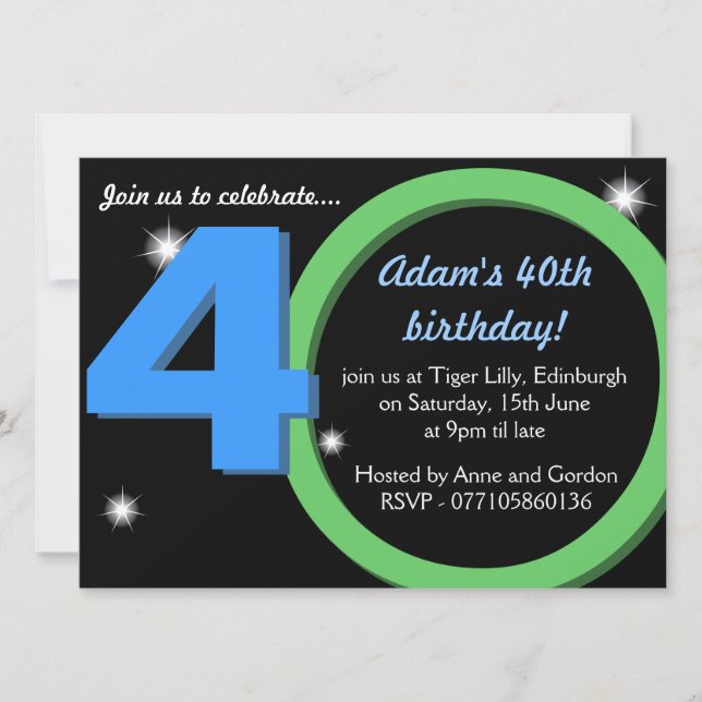 Mens Green / Blue Thirtieth 40th Birthday Party Invitation (Front)