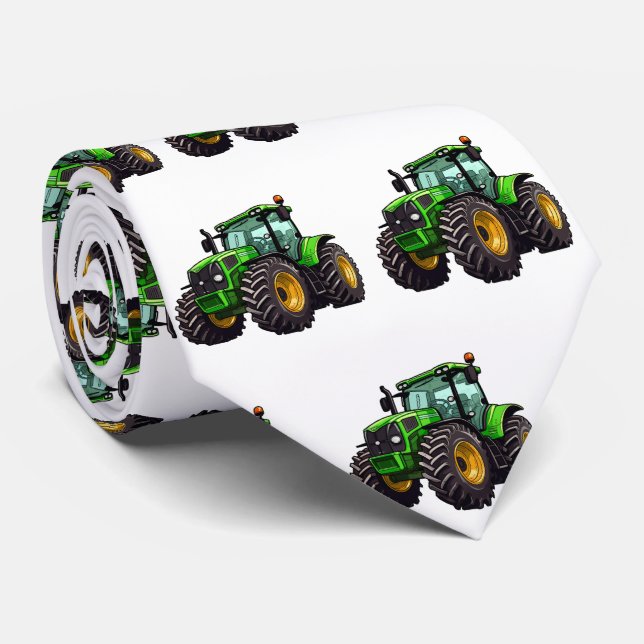 Men's Green Farm Tractor   Neck Tie (Rolled)