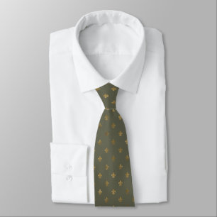 Men's Green & Gold Fleur de Lis Necktie