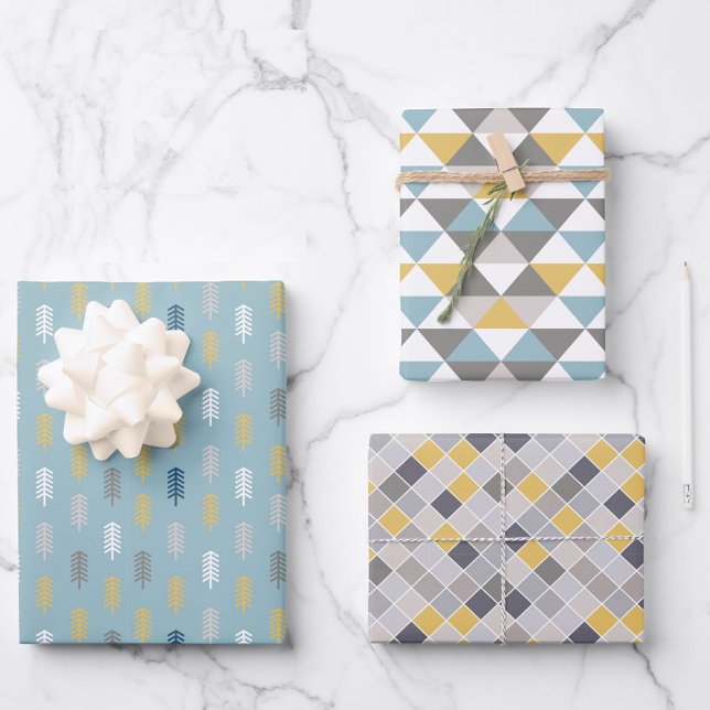 Men's Grey Gold Blue set of 3 Wrapping Paper Sheets (Creator Uploaded)