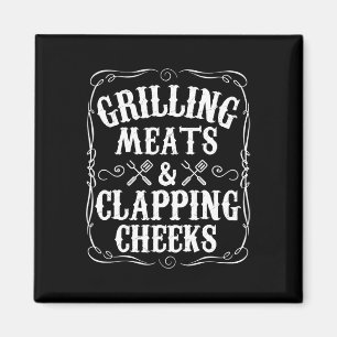 Mens Grilling Meats And Clapping Cheeks Funny Bbq Magnet