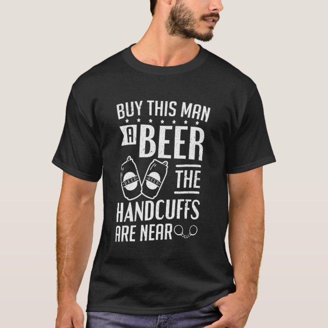 Mens Groom The Handscuffs Are Near Bachelor Party  T-Shirt (Front)
