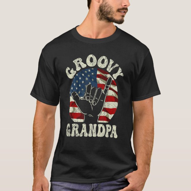 Mens Groovy Grandpa 70s Aesthetic USA Flag Retro R T-Shirt (Front)