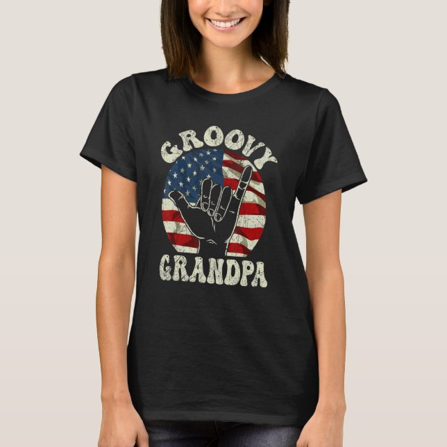 Mens Groovy Grandpa 70s Aesthetic USA Flag Retro R T-Shirt (Front)