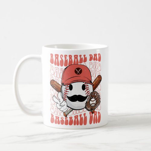 Mens Groovy Softball Baseball Dad Daddy Hippie Fac Coffee Mug