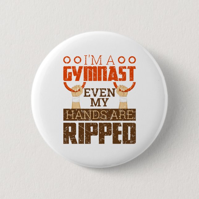 Mens Gymnastics Boy Gymnast Hands Ripped Rings Button (Front)