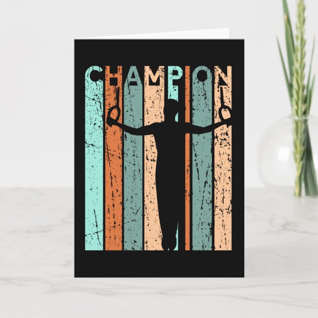 Mens Gymnastics Champion Retro Distressed Birthday Card (Front)