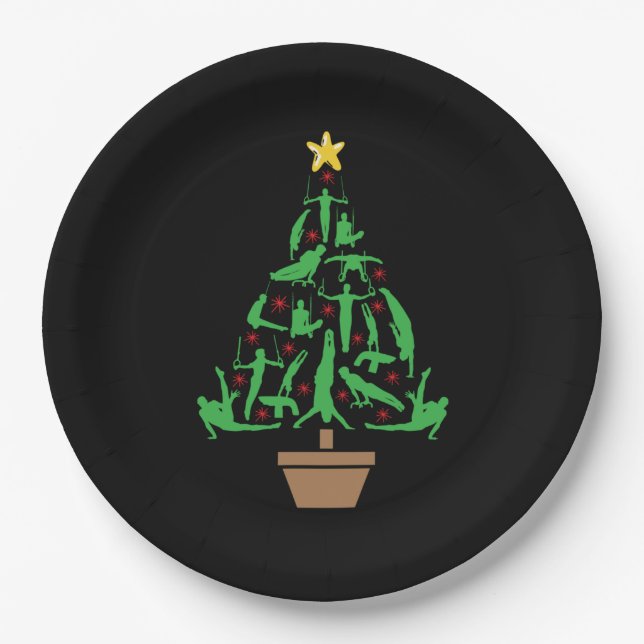 Men's Gymnastics Christmas Tree Paper Plates (Front)