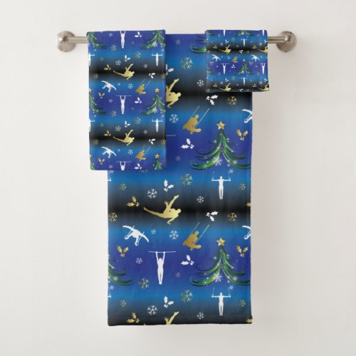 Mens Gymnastics Christmas Tree Snowflake Bath Towel Set