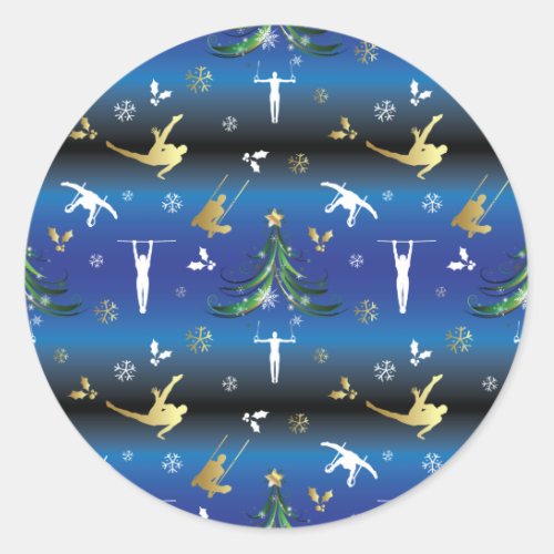 Mens Gymnastics Christmas Tree Snowflake Classic Round Sticker