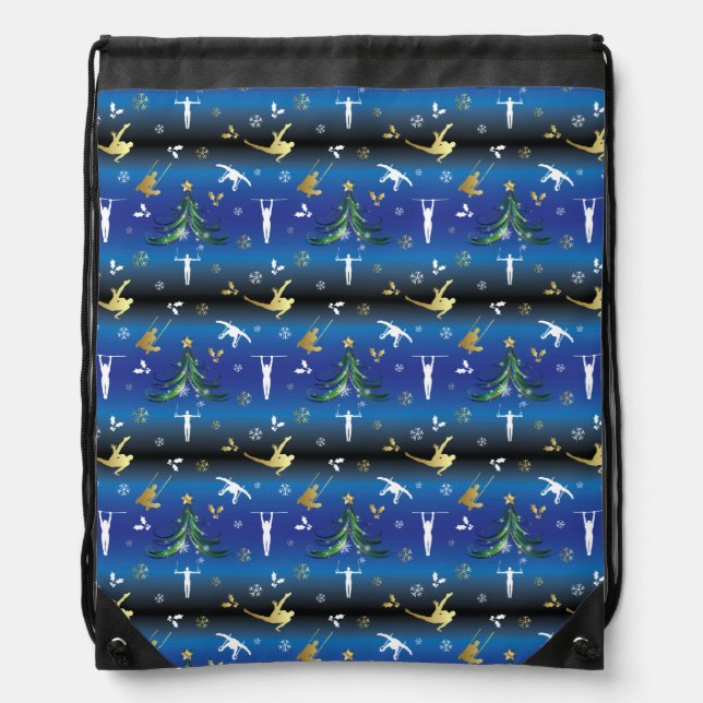 Men's Gymnastics Christmas Tree Snowflake Drawstring Bag (Front)