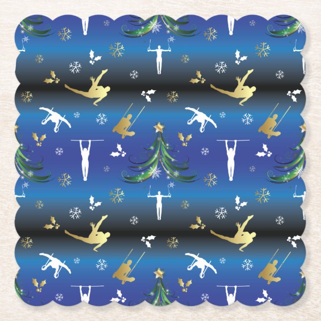 Men's Gymnastics Christmas Tree Snowflake Paper Coaster (Front)
