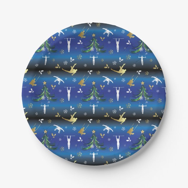 Men's Gymnastics Christmas Tree Snowflake Paper Plates (Front)