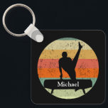 Mens Gymnastics Male Gymnast at Sunset Custom Keychain<br><div class="desc">Mens Gymnastics Boys Team Sunset keychain with your personalized text or name. Strong male gymnast on a pommel horse in front of a cool retro sunset image.</div>