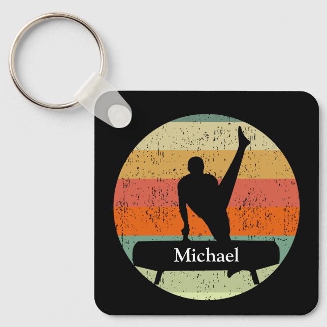 Mens Gymnastics Male Gymnast at Sunset Custom Keychain (Front)