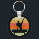 Mens Gymnastics Male Gymnast at Sunset Keychain<br><div class="desc">Mens Gymnastics Boys Team Sunset. Strong male gymnast on a pommel horse in front of a cool retro sunset image.</div>