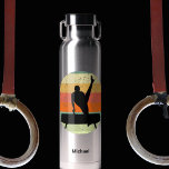 Mens Gymnastics Male Gymnast Sunset Personalized Water Bottle<br><div class="desc">Mens Gymnastics Boys Team Sunset custom water bottle. Strong male gymnast on a pommel horse in front of a cool retro sunset image with your name personalized on it.</div>