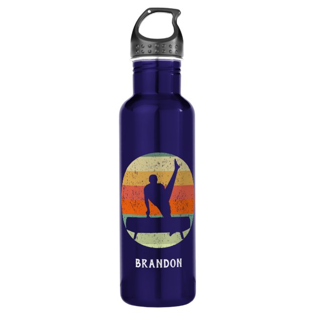 Mens Gymnastics Male on Pommel Horse Sunset Custom Stainless Steel Water Bottle (Front)