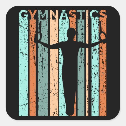 Mens Gymnastics Retro Distressed Birthday Kids Square Sticker