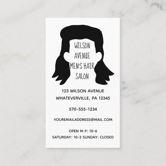 Men's Hair Salon Barber Hipster Mullet Business Card (Front)