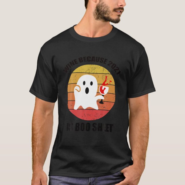 Mens Halloween Ghost Drinking Wine In 2021 Funny H T-Shirt (Front)