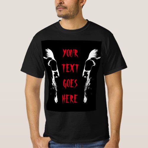 Mens Halloween Skull Horror Red Distressed Text T_Shirt