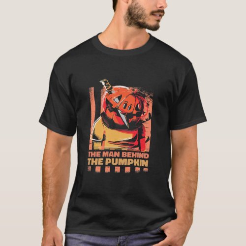 Mens Halloween The Man Behind the Pumpkin Costume T_Shirt