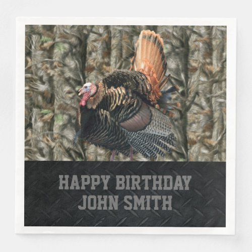 Mens Happy Birthday Camo Turkey Hunting Napkins