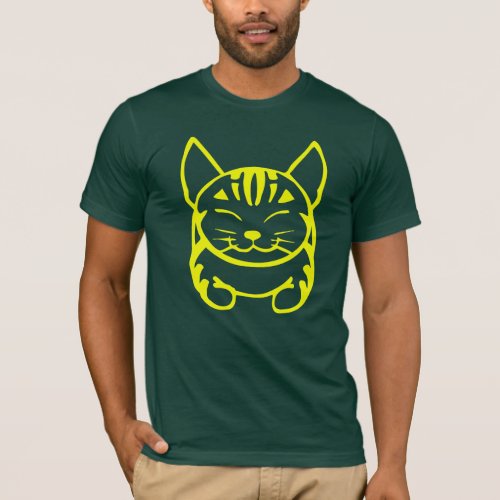 Mens Happy Cat T_Shirt yellow tabby