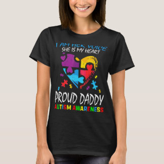 Mens Her Voice My Heart Daughter Autism Awareness  T-Shirt