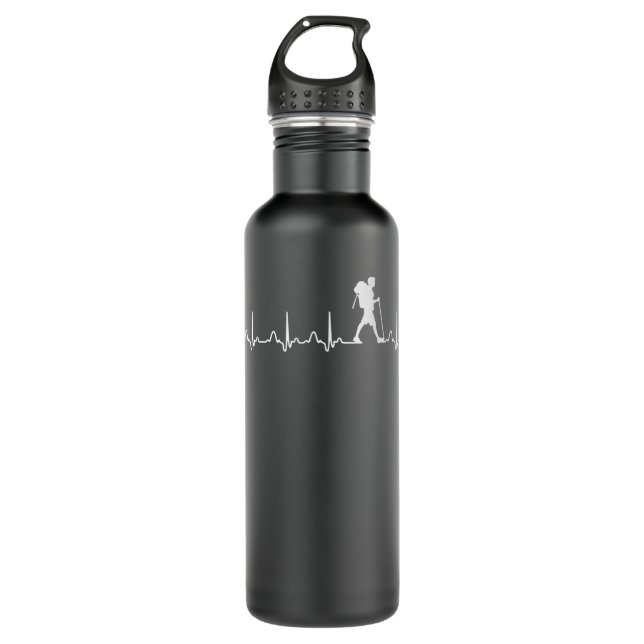 Mens Hiking Heartbeat EKG Pulse Hiker Lover 355 Stainless Steel Water Bottle (Front)