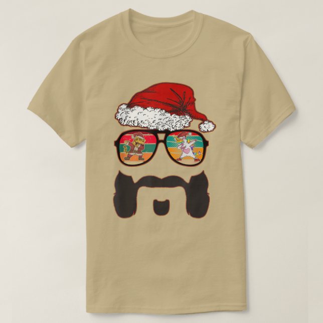 Mens Hipster Santa Beard Aviator Sunglasses with U T-Shirt (Design Front)
