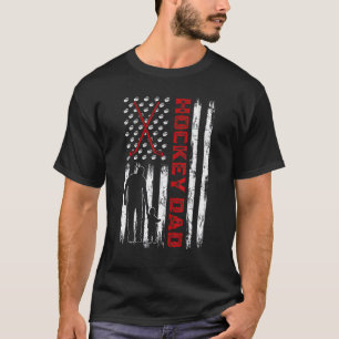 Mens  Hockey Dad American Flag Retro Men Father's  T-Shirt