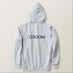 Men's Hoodie  Groom<br><div class="desc">For the Groom,  shown is a heather grey color hoodie to relax in. 
Grey color embroidered text on the front and back.</div>