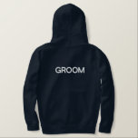 Men's Hoodie  Groom<br><div class="desc">For the Groom,  shown is a navy-blue color hoodie to relax in. 
White embroidered text on the front and back.</div>