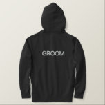 Men's Hoodie  Groom<br><div class="desc">For the Groom,  shown is a Heather Charcoal color hoodie to relax in. 
White embroidered text on the front and back.</div>