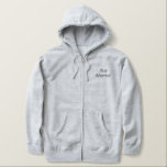 Men's Hoodie Just Married<br><div class="desc">For the Groom shown is a heather grey color zip hoodie to relax in. Grey embroidered text on the front and back that shows Just Married.
Customize this item or buy as is.</div>