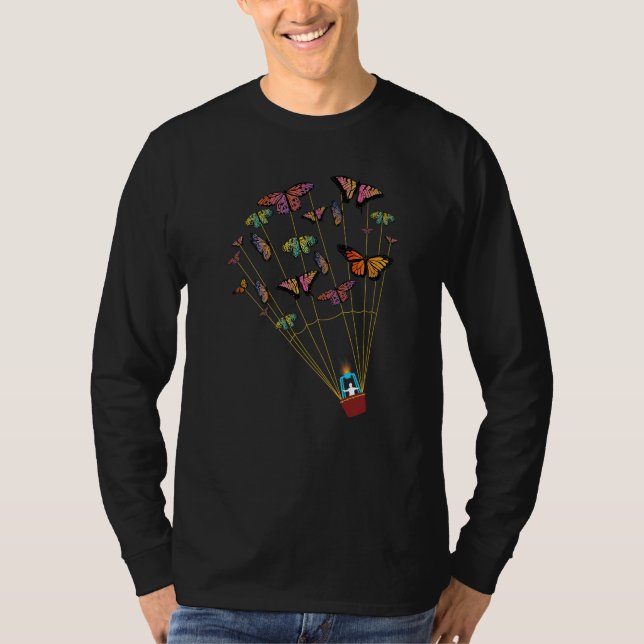 Mens Hot air Balloon pilot Ballooning Butterflies T-Shirt (Front)