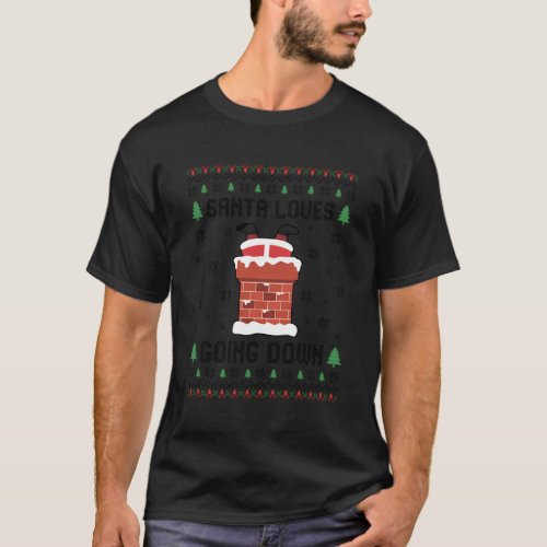 Mens Humor Naughty Santa Loves Going Down T_Shirt