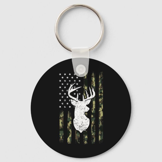 Mens Hunting Shirt American Camouflage Flag Deer S Keychain (Front)