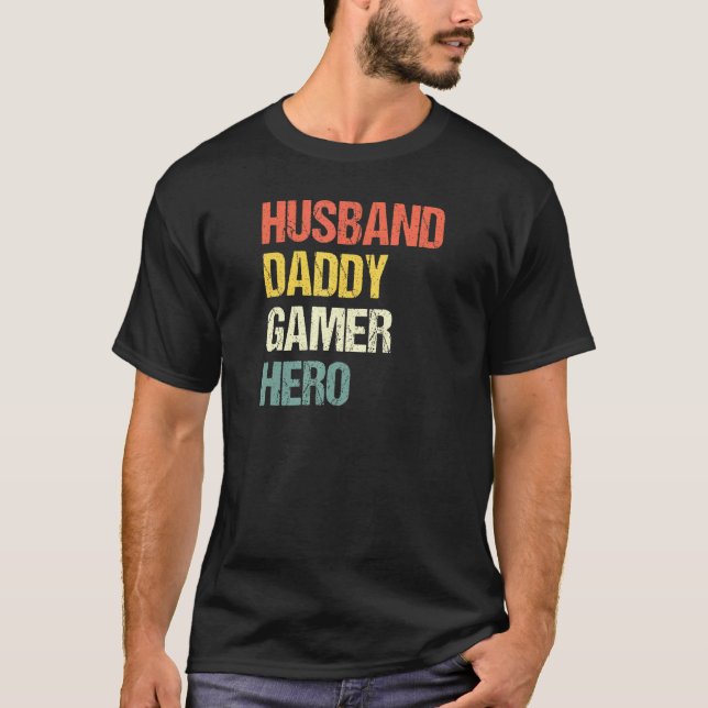 Mens Husband Daddy Gamer Hero Pops Father Gaming D T-Shirt (Front)