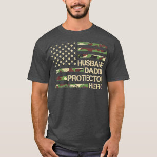 Mens Husband Daddy Protector Hero  Fathers Day Fla T-Shirt