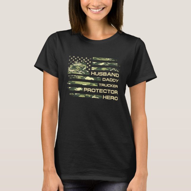 Mens Husband Daddy Trucker Protector Hero American T-Shirt (Front)